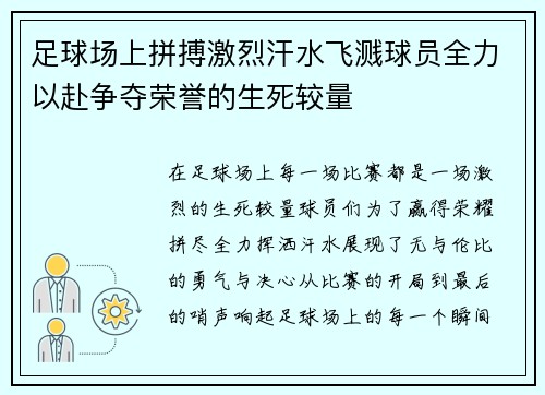 足球场上拼搏激烈汗水飞溅球员全力以赴争夺荣誉的生死较量