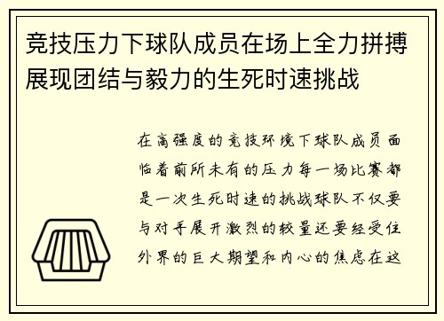 竞技压力下球队成员在场上全力拼搏展现团结与毅力的生死时速挑战