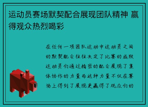 运动员赛场默契配合展现团队精神 赢得观众热烈喝彩